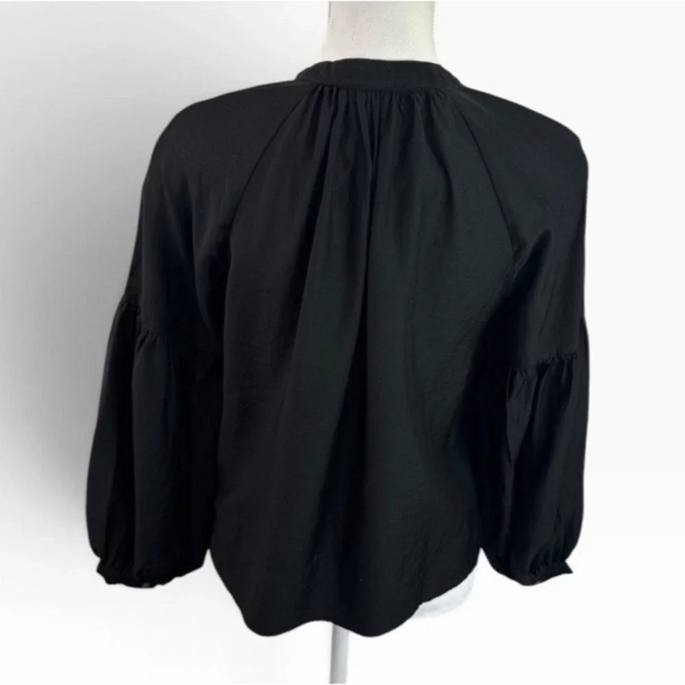 Madewell Women's S Shirred Balloon Sleeve Top Black NEW Business Office Romantic